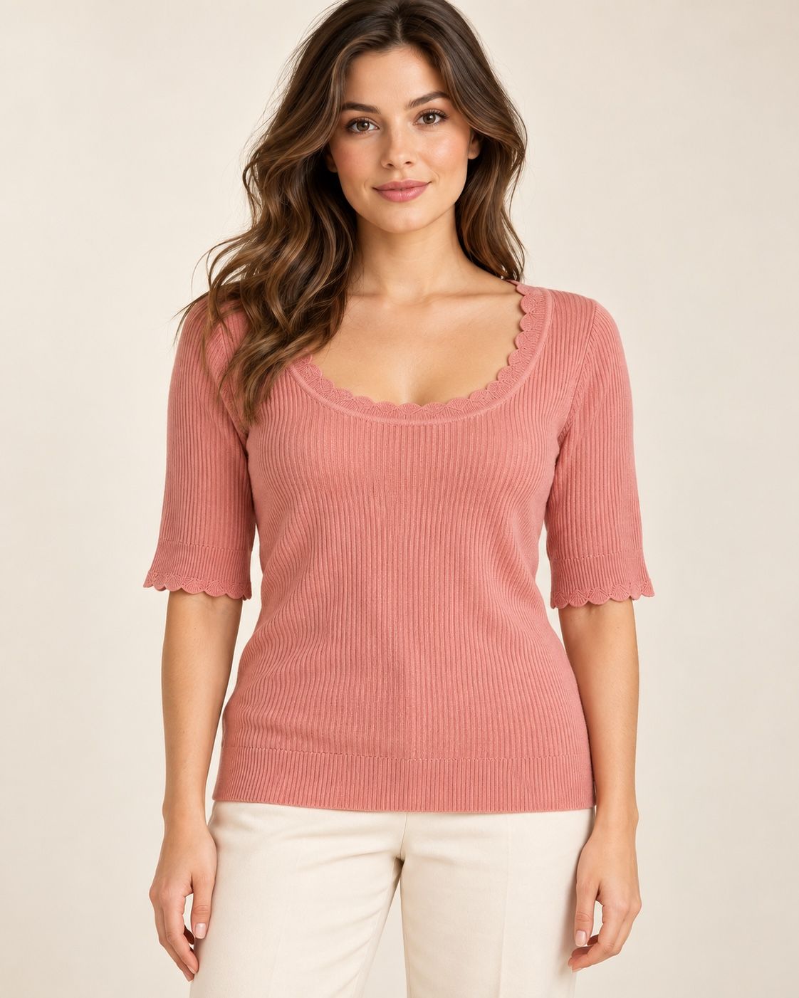 Oasis Dusty Rose Ribbed Knit Top