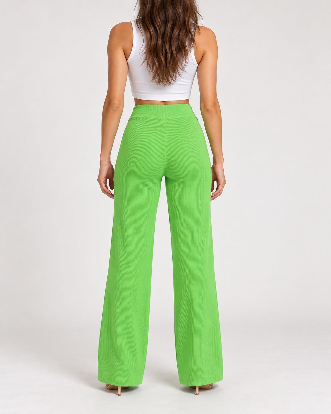 AsYou Lime Green Ribbed Wide-Leg Trousers, photo 2