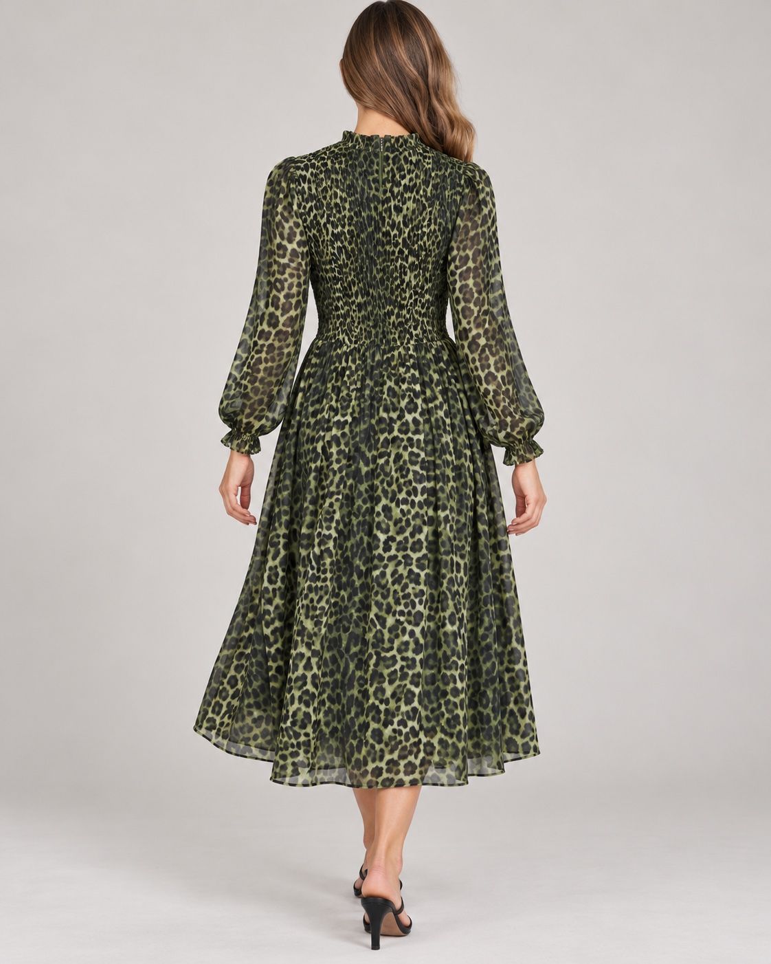 Envii Green Leopard Print Smocked Midi Dress, photo 2