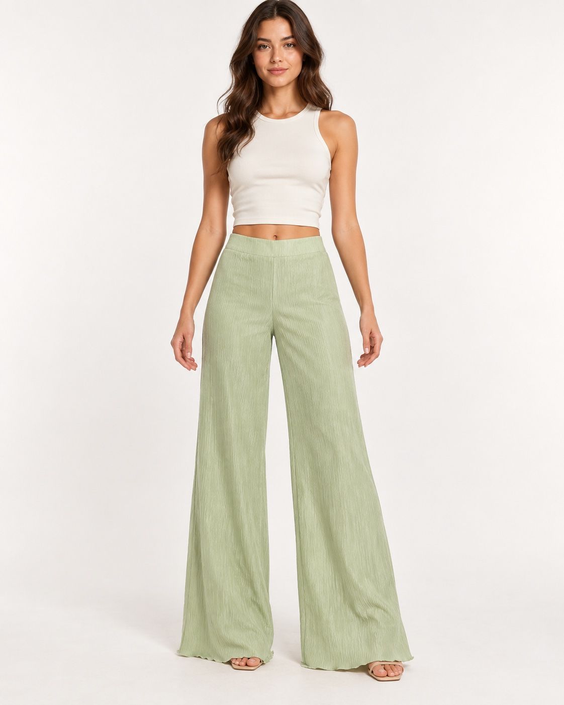 ASOS Design Sage Green Crinkle Wide-Leg Trousers