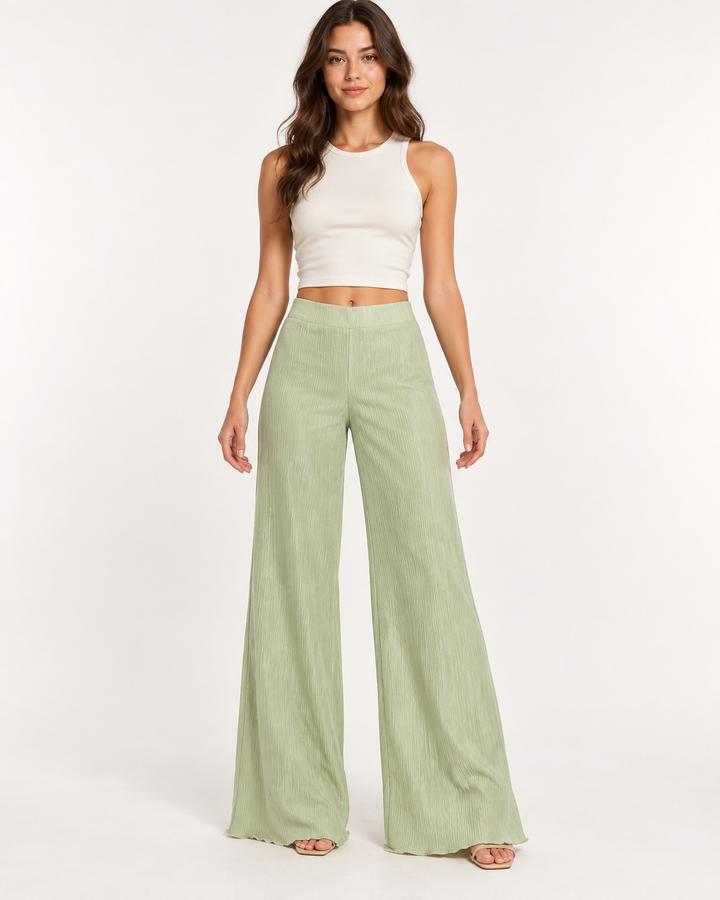 ASOS Design women Sage Green Crinkle Wide-Leg Trousers