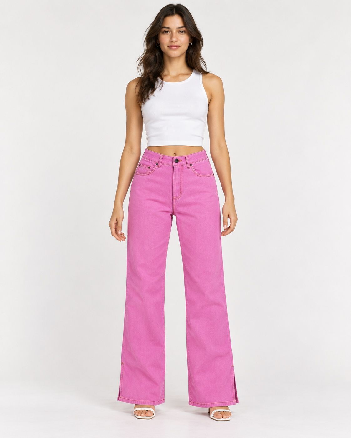 ASOS Design Pink Wide-Leg Jeans with Side Slits