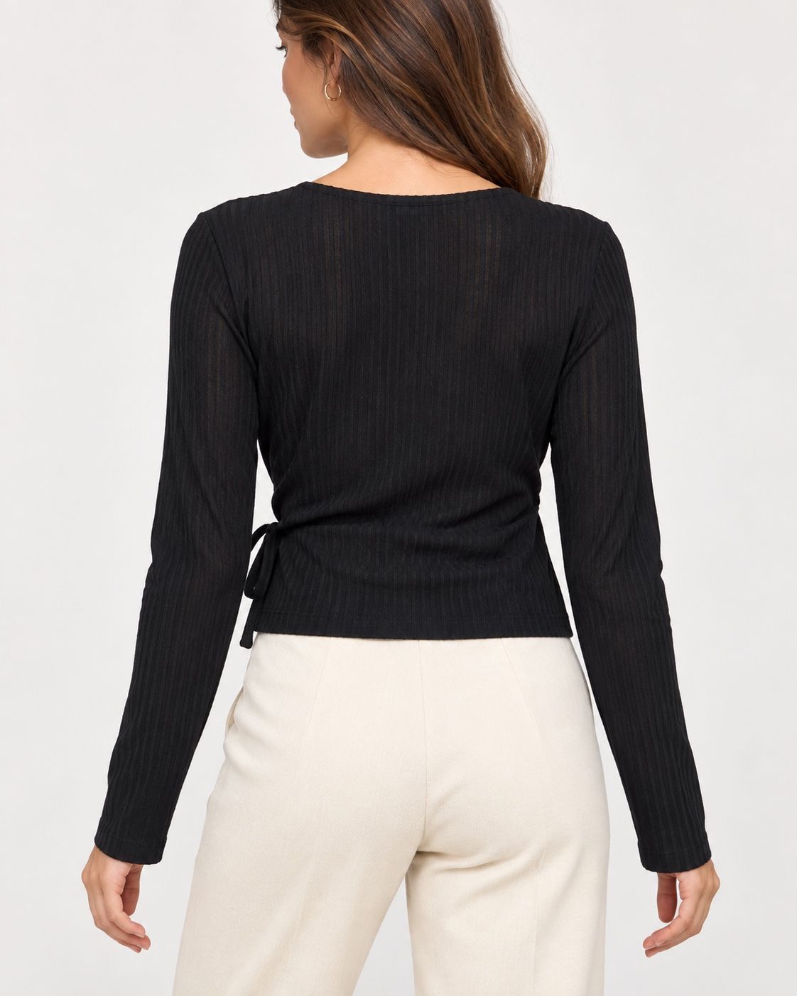 ONLY Emma Long Sleeve Tie-Wrap Top – Black, photo 2
