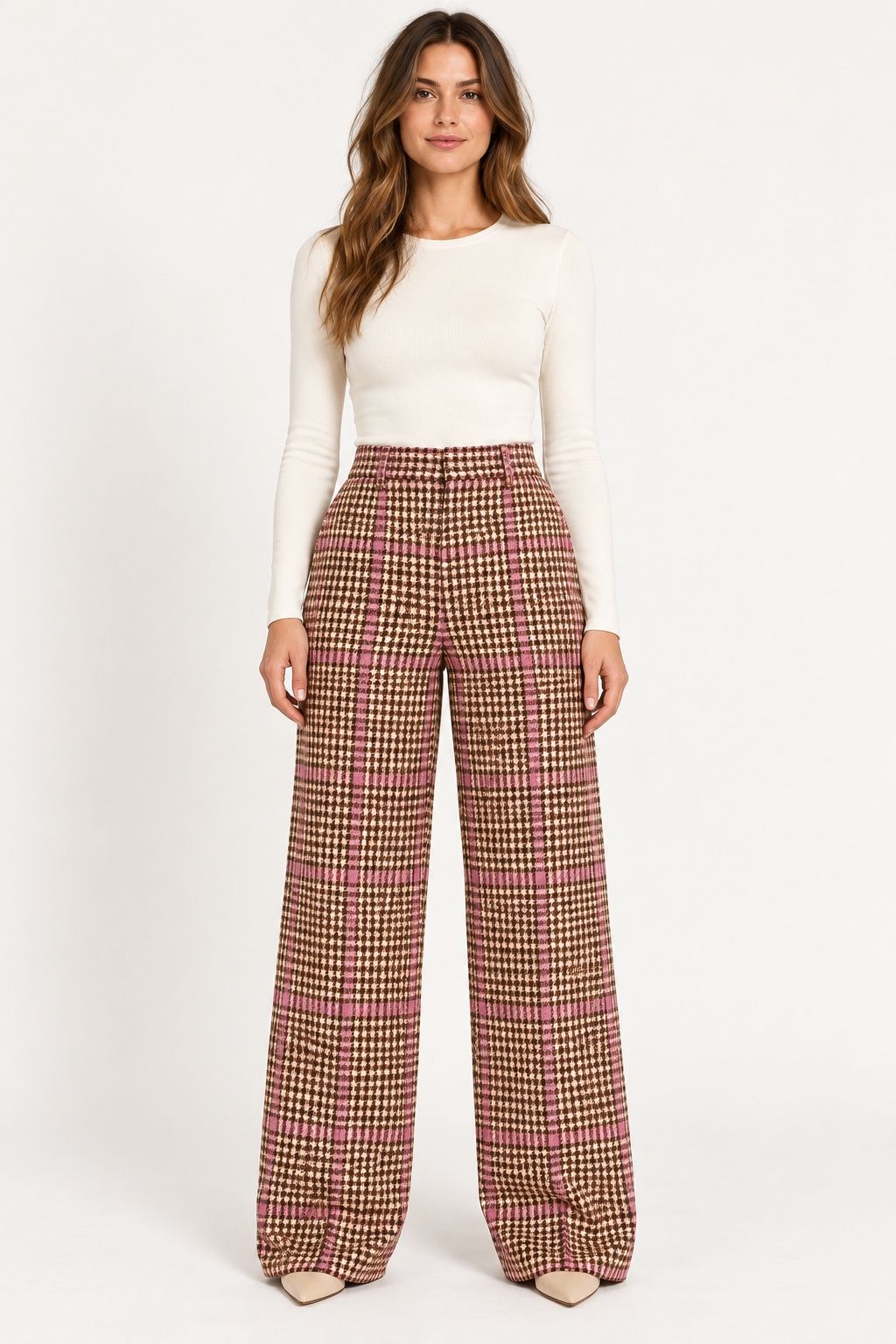 ASOS Design Pink Check Wide-Leg Trousers
