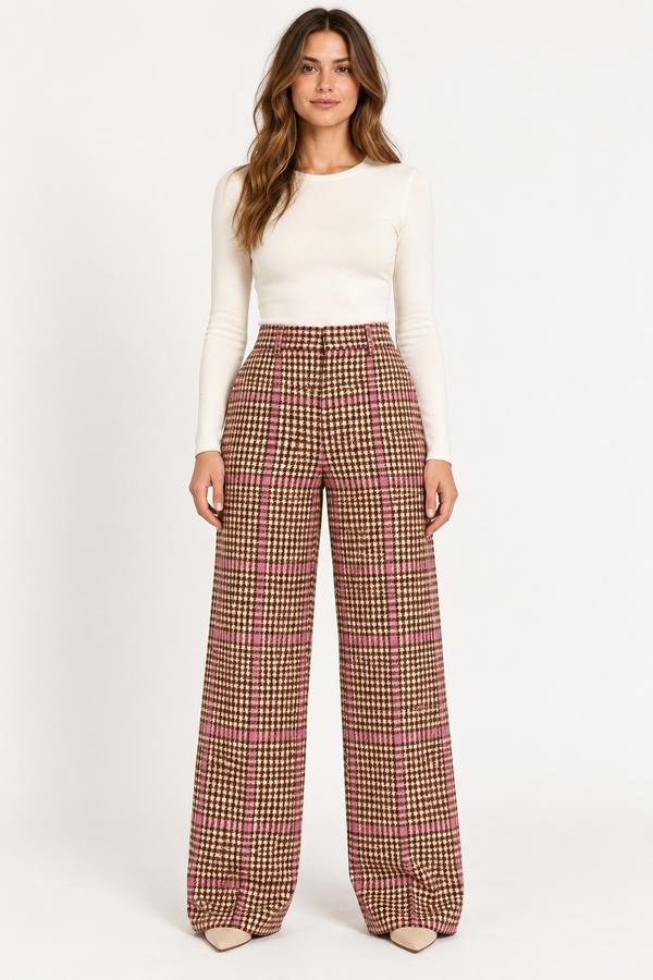 ASOS Design Pink Check Wide-Leg Trousers