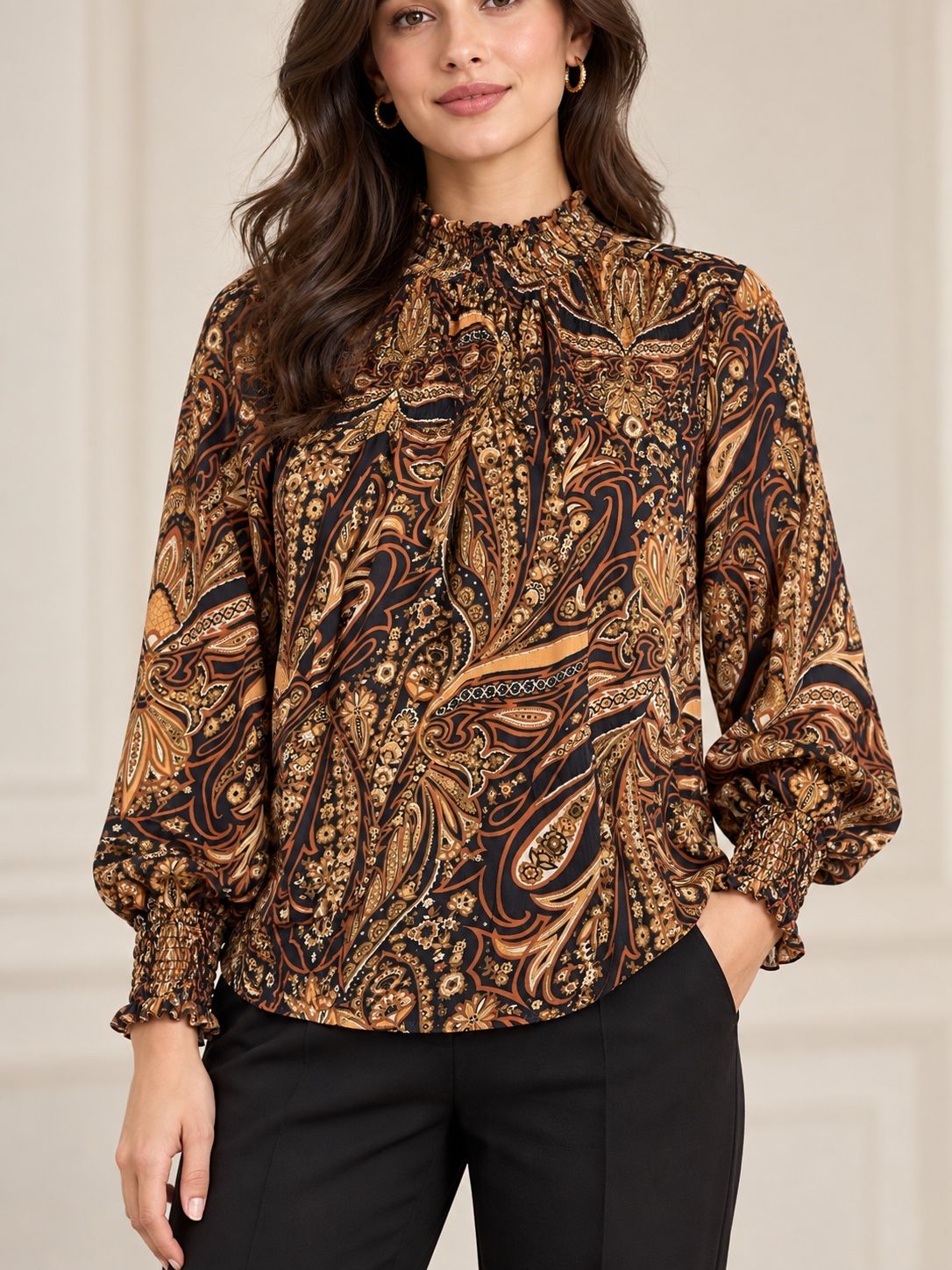 VILA Paisley Print High-Neck Blouse