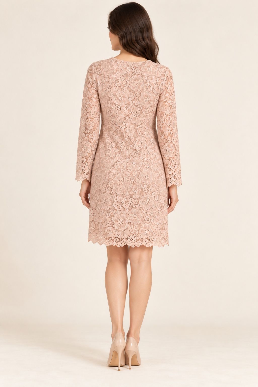 Blush Pink Floral Lace Long-Sleeve Dress, photo 2