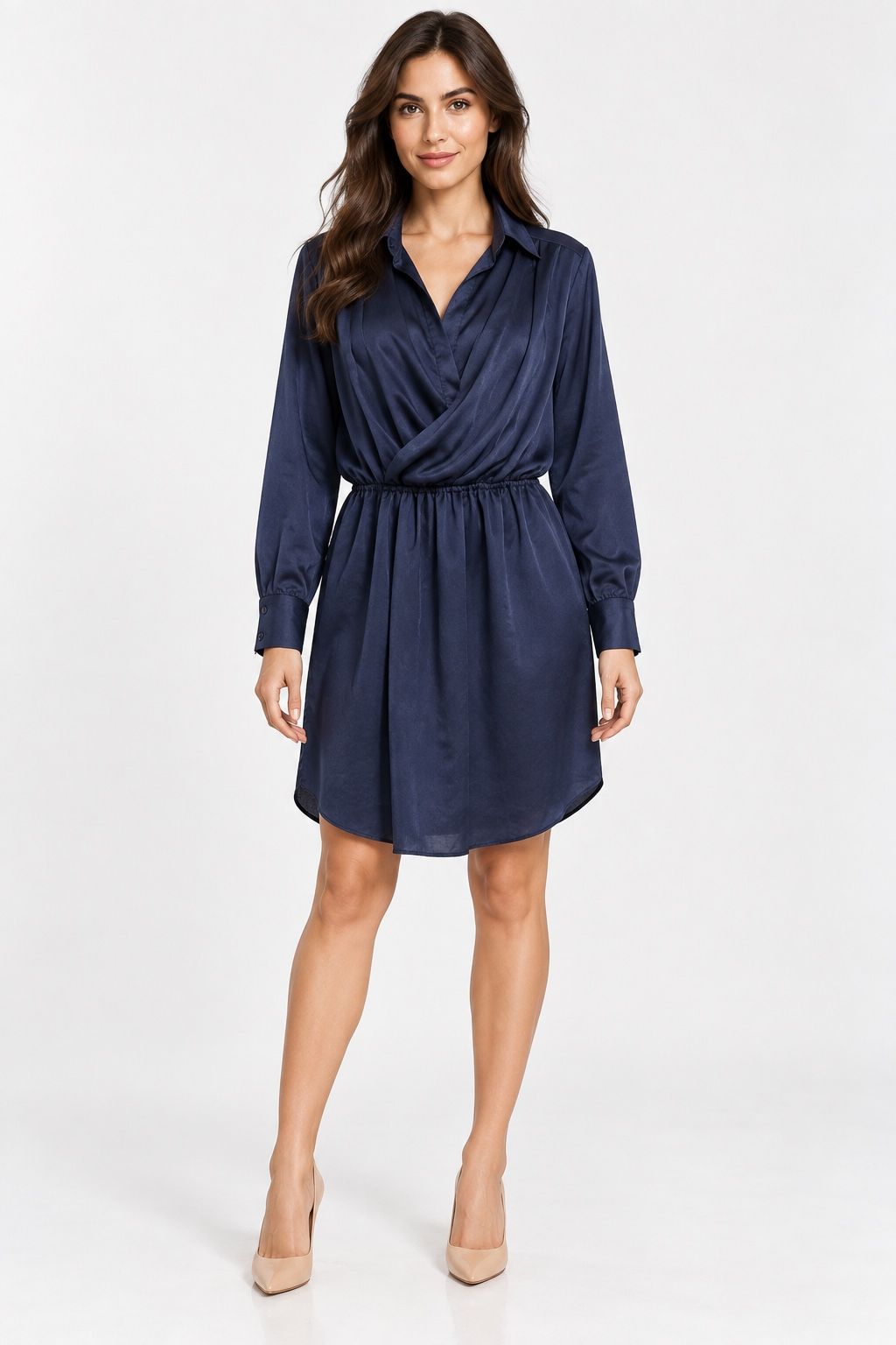 Lola May Navy Wrap Front Shirt Dress