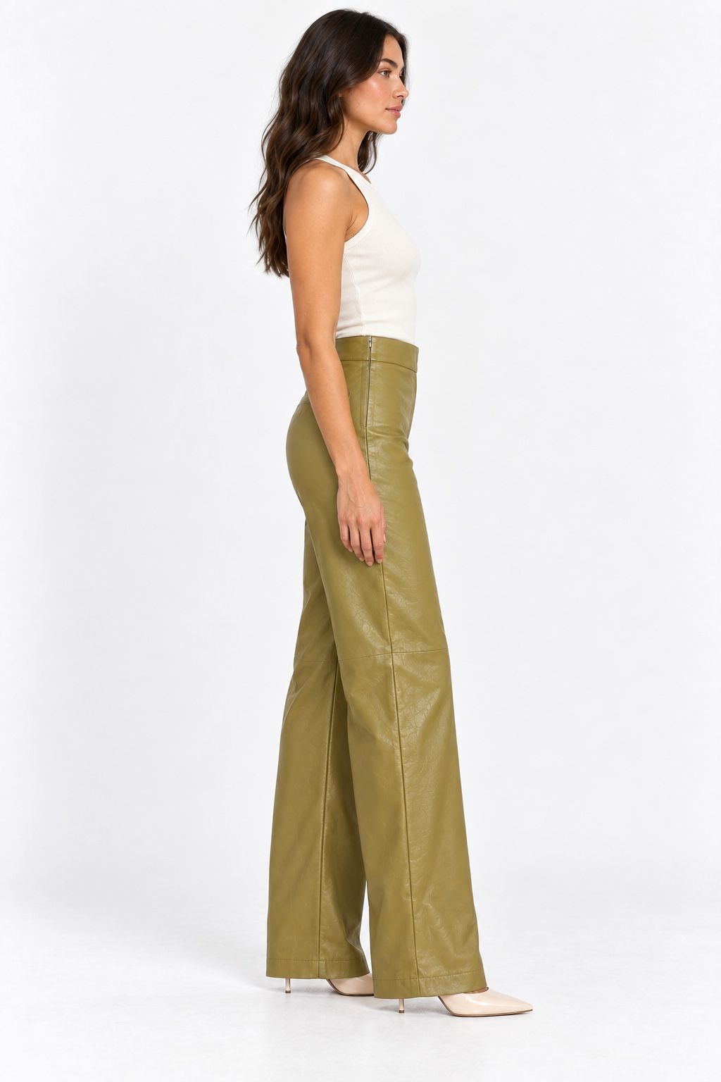 ASOS DESIGN Olive Leather-Look Wide-Leg Trousers, photo 3