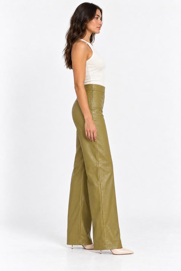 ASOS DESIGN Olive Leather-Look Wide-Leg Trousers, photo 3