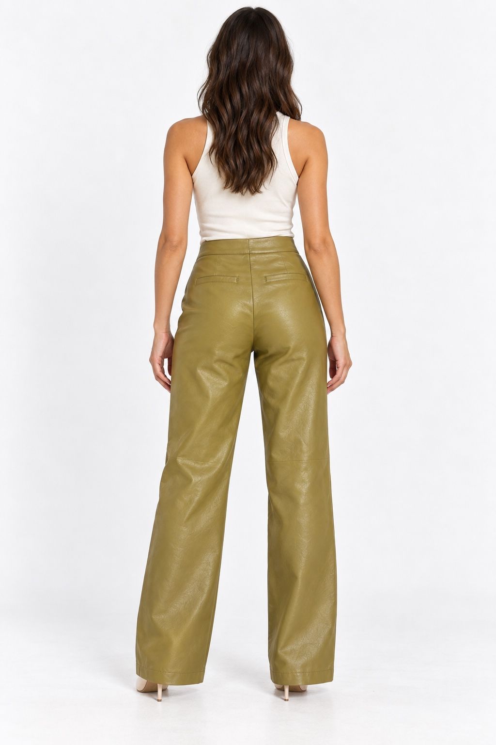 ASOS DESIGN Olive Leather-Look Wide-Leg Trousers, photo 2