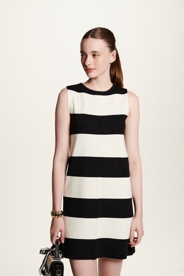 MNG STRIPED DRESS - OFF WHITE/BLACK, photo 2
