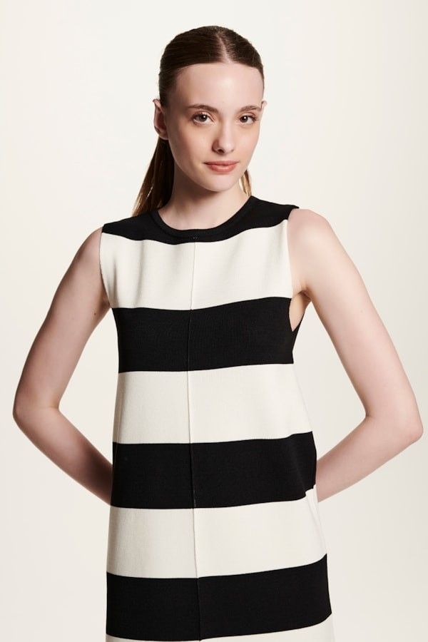 MNG STRIPED DRESS - OFF WHITE/BLACK, photo 3
