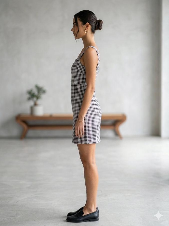• Page One Square Neck Gingham Pinafore Dress, photo 2