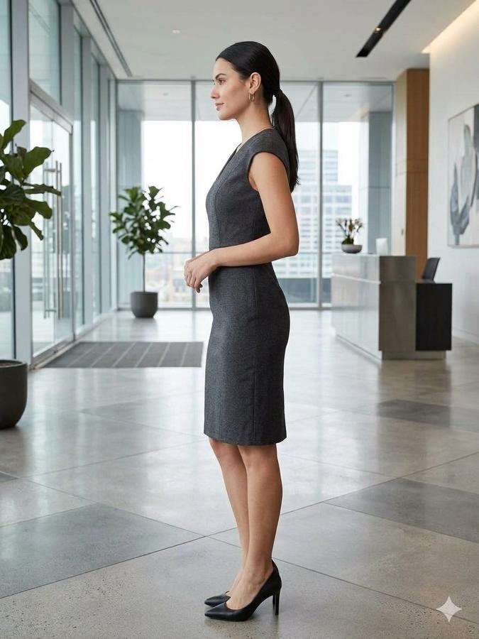 Mango Suit Dark Gray Wool-Blend V-Neck Sheath Dress, photo 2