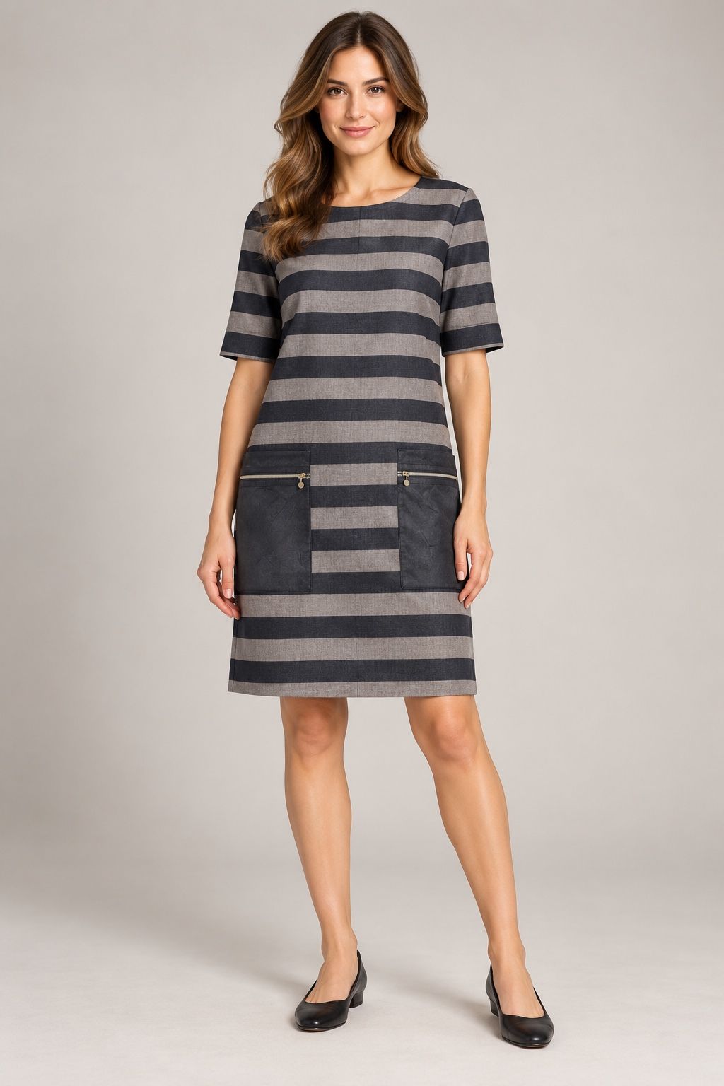 APANAGE Femme Striped Dress with Zipper Pockets