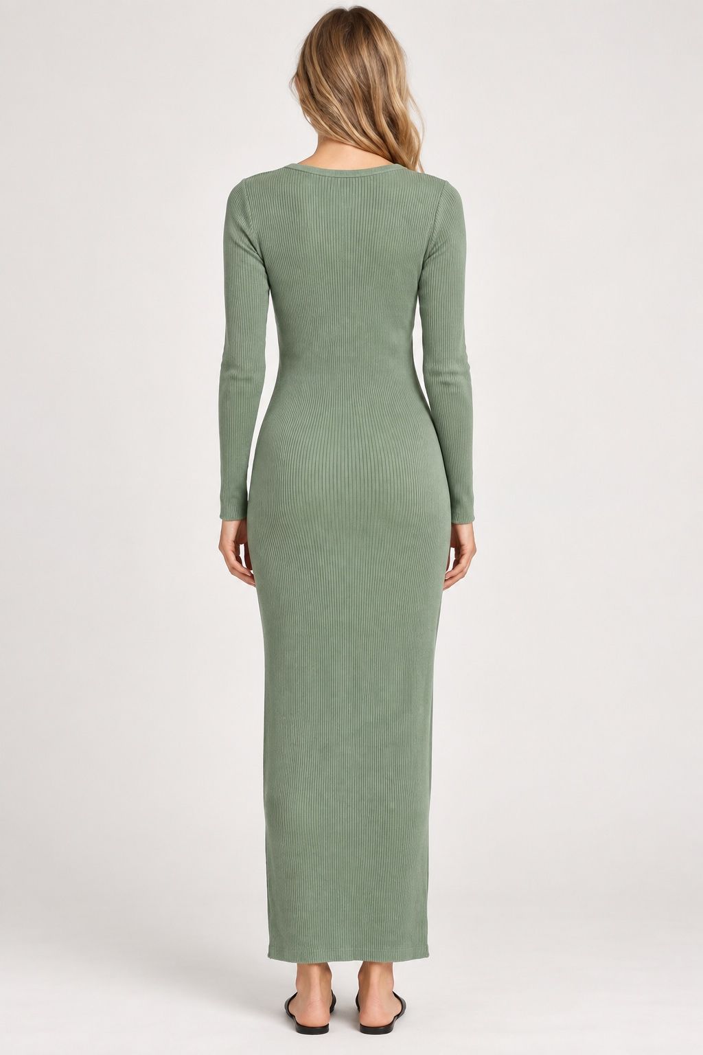 ZARA Sage Green Ribbed Knit Maxi Dress, photo 2