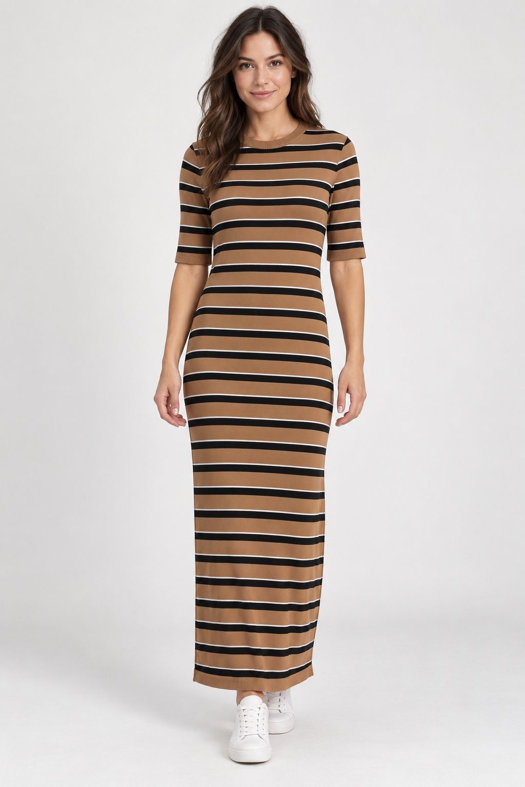 HALLHUBER Camel Striped Knit Maxi Dress