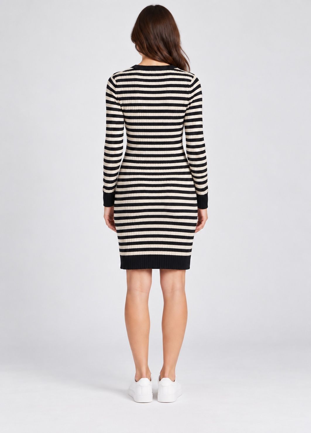 AJC Black & Cream Striped Ribbed Knit Midi Dress, photo 2