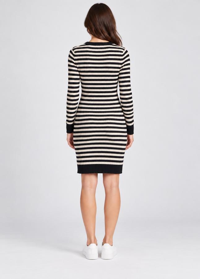 AJC Black & Cream Striped Ribbed Knit Midi Dress, photo 2