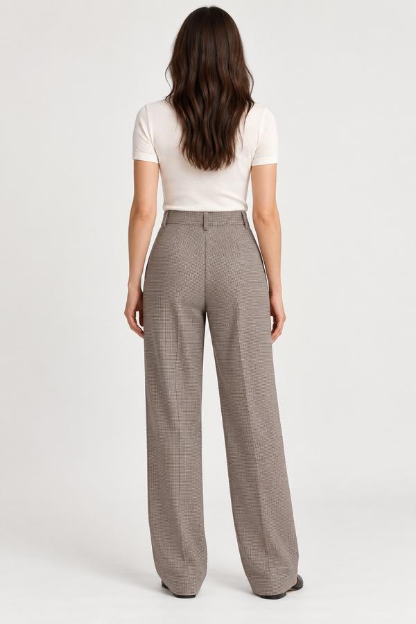 ONLY Tailoring Beige Check Wide-Leg Trousers, photo 2