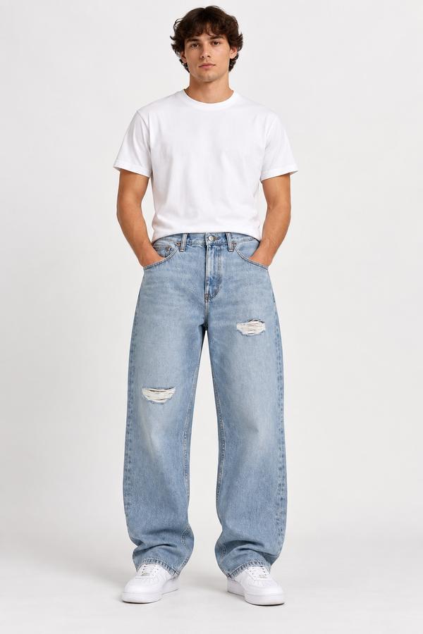ASOS Design Baggy Light-Wash Distressed Jeans