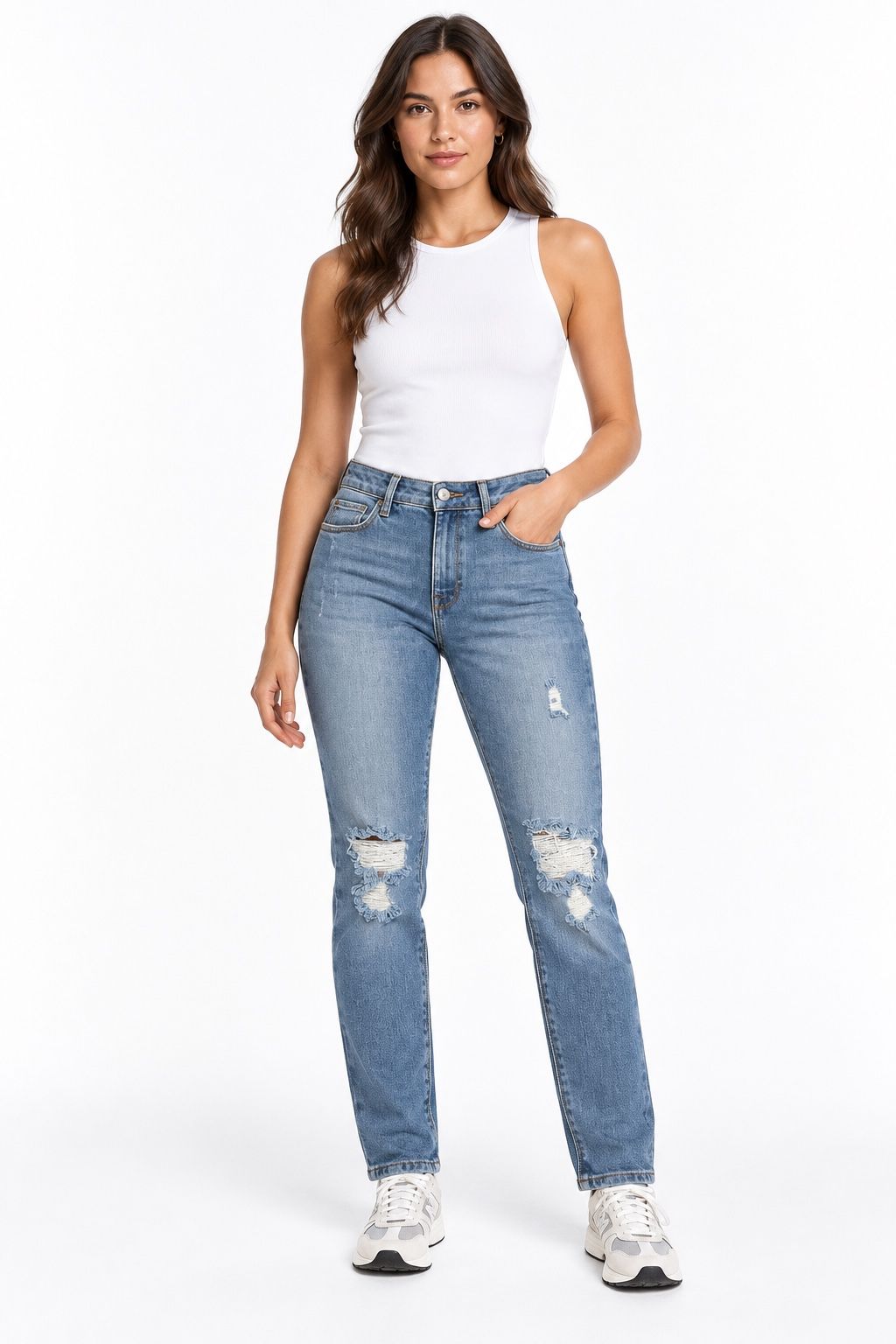 ASOS DESIGN Mid-Wash Distressed Slim Jeans