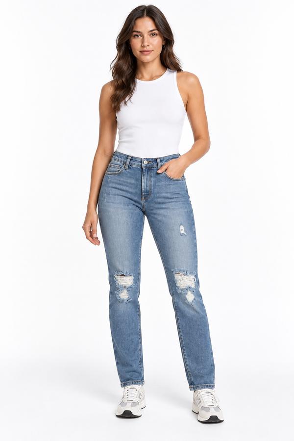 ASOS DESIGN Mid-Wash Distressed Slim Jeans
