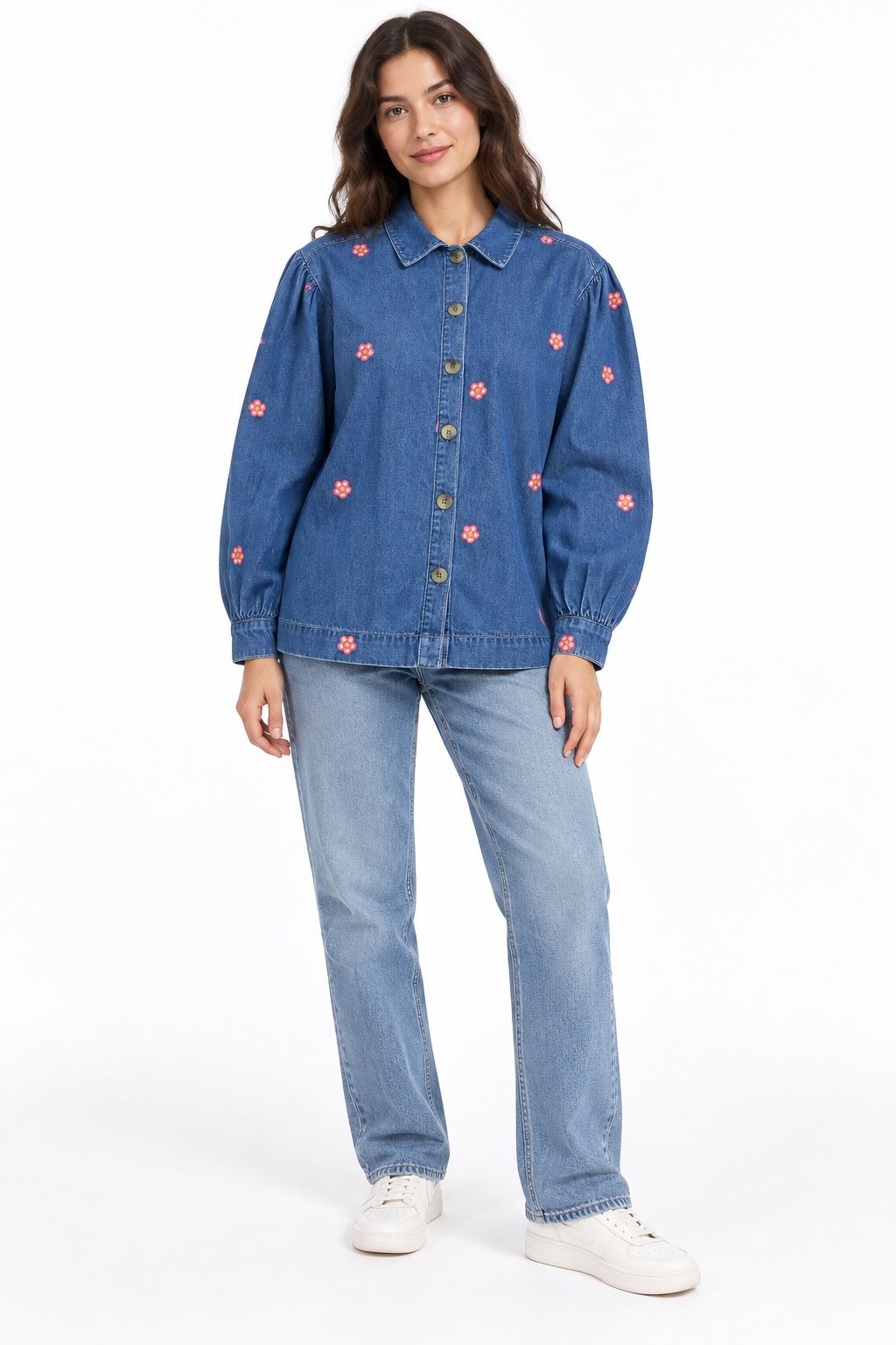 Native Youth Blue Denim Floral Embroidered Shirt