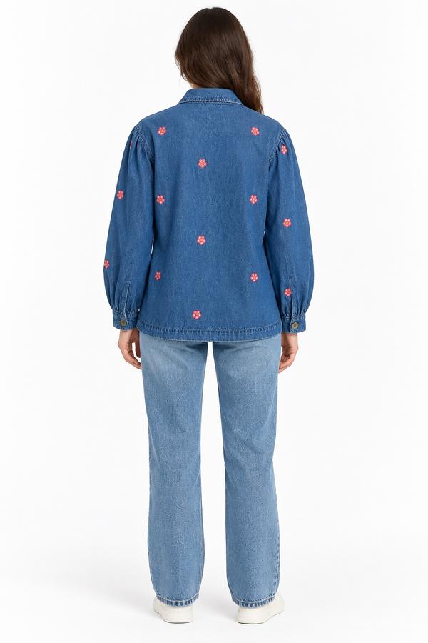 Native Youth Blue Denim Floral Embroidered Shirt, photo 2