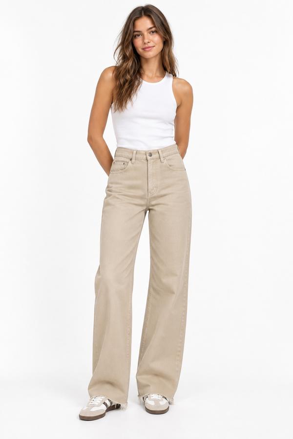 Stradivarius Beige Long Straight-Fit Jeans