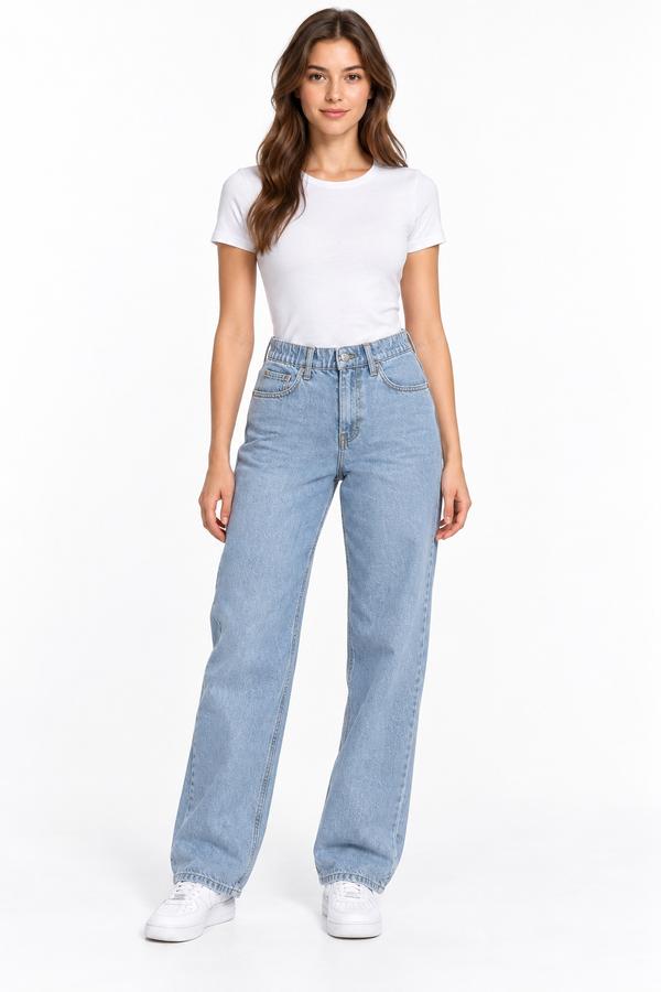ASOS DESIGN Light Wash Elastic Waist Wide-Leg Jeans