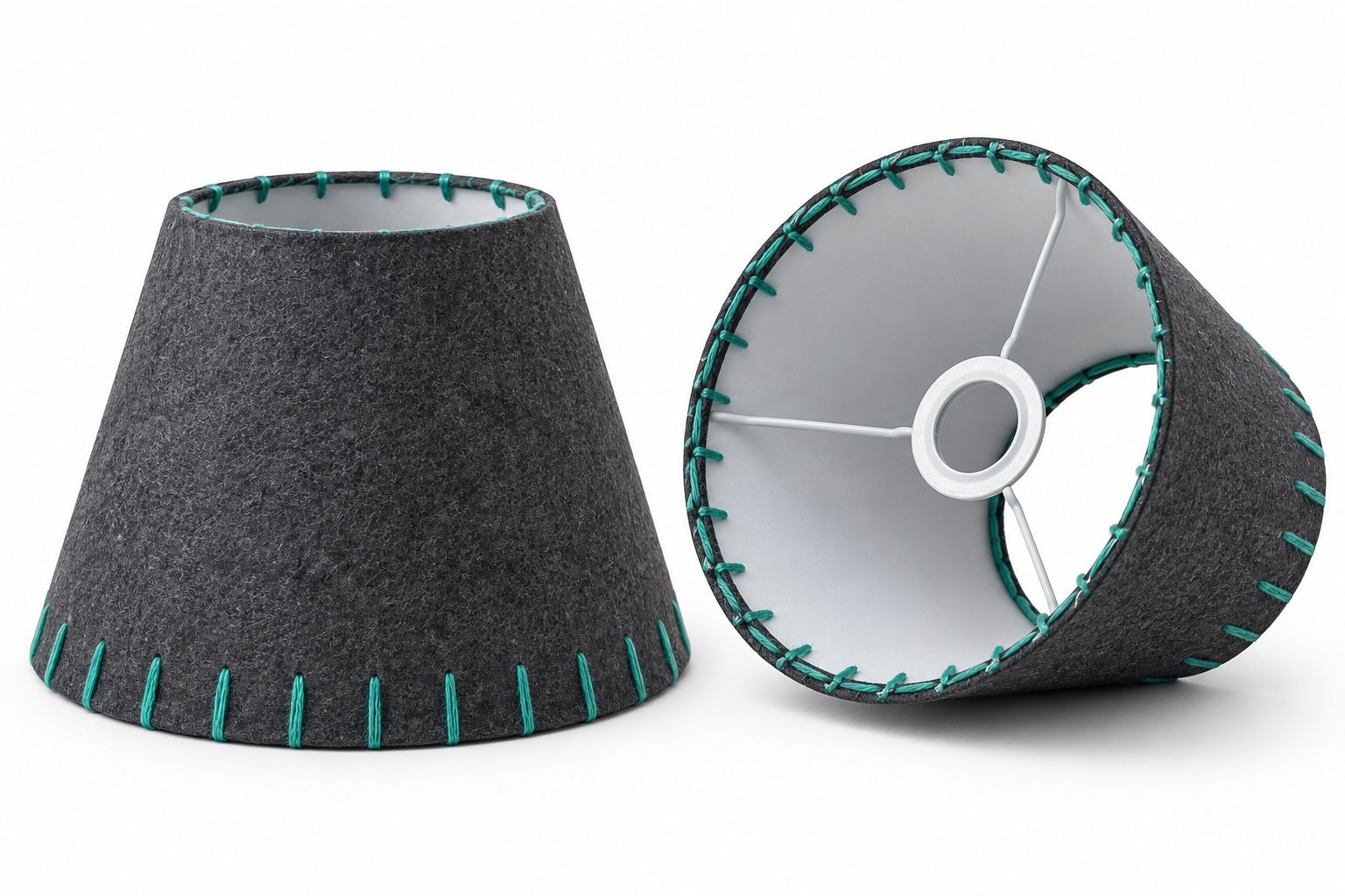 Charcoal Fabric Lampshade with Teal Stitching – 2 Pack