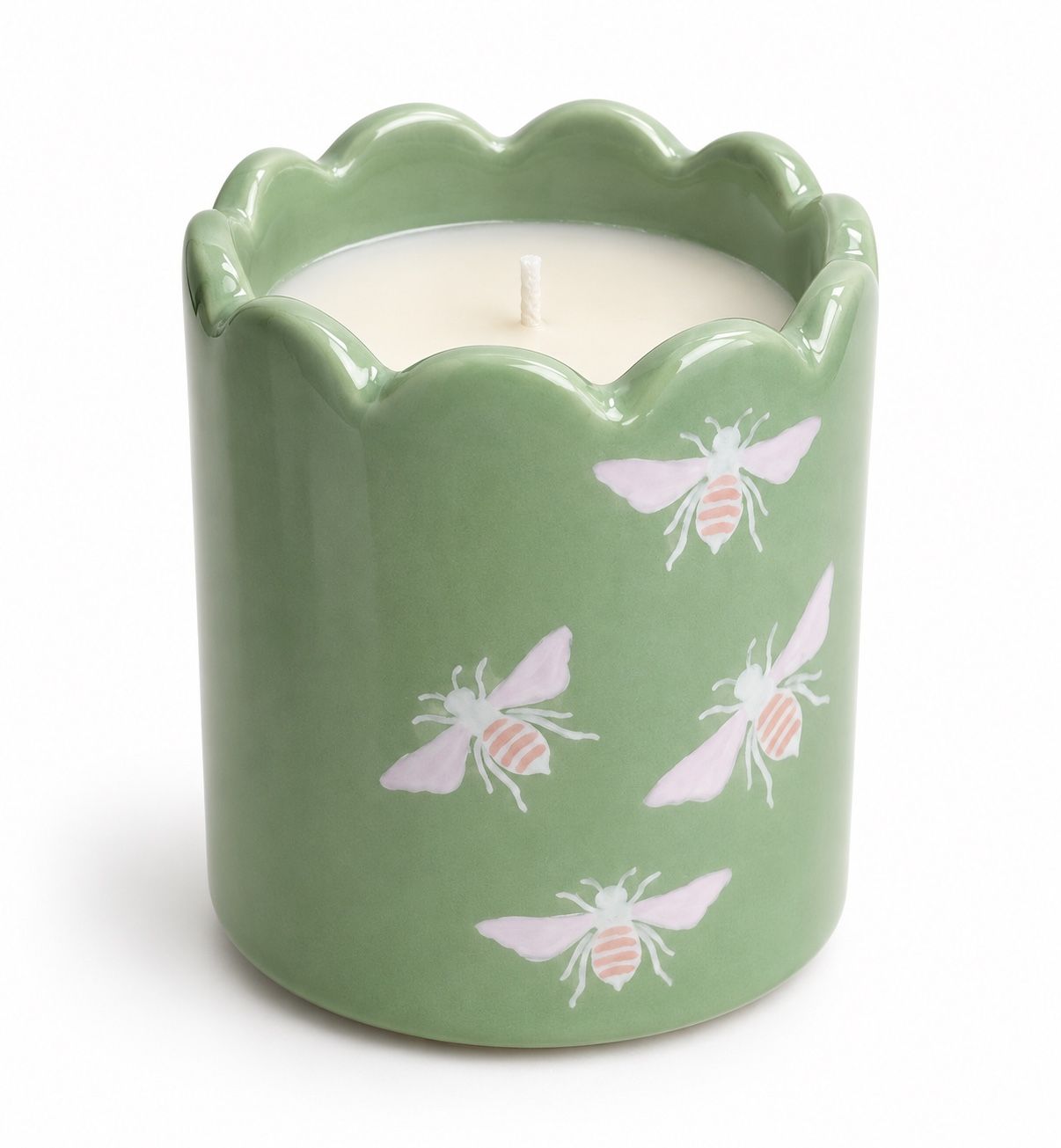 Sage Green Ceramic Bee Candle