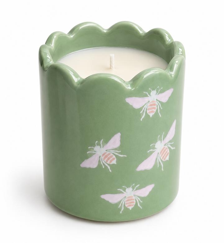 Sage Green Ceramic Bee Candle