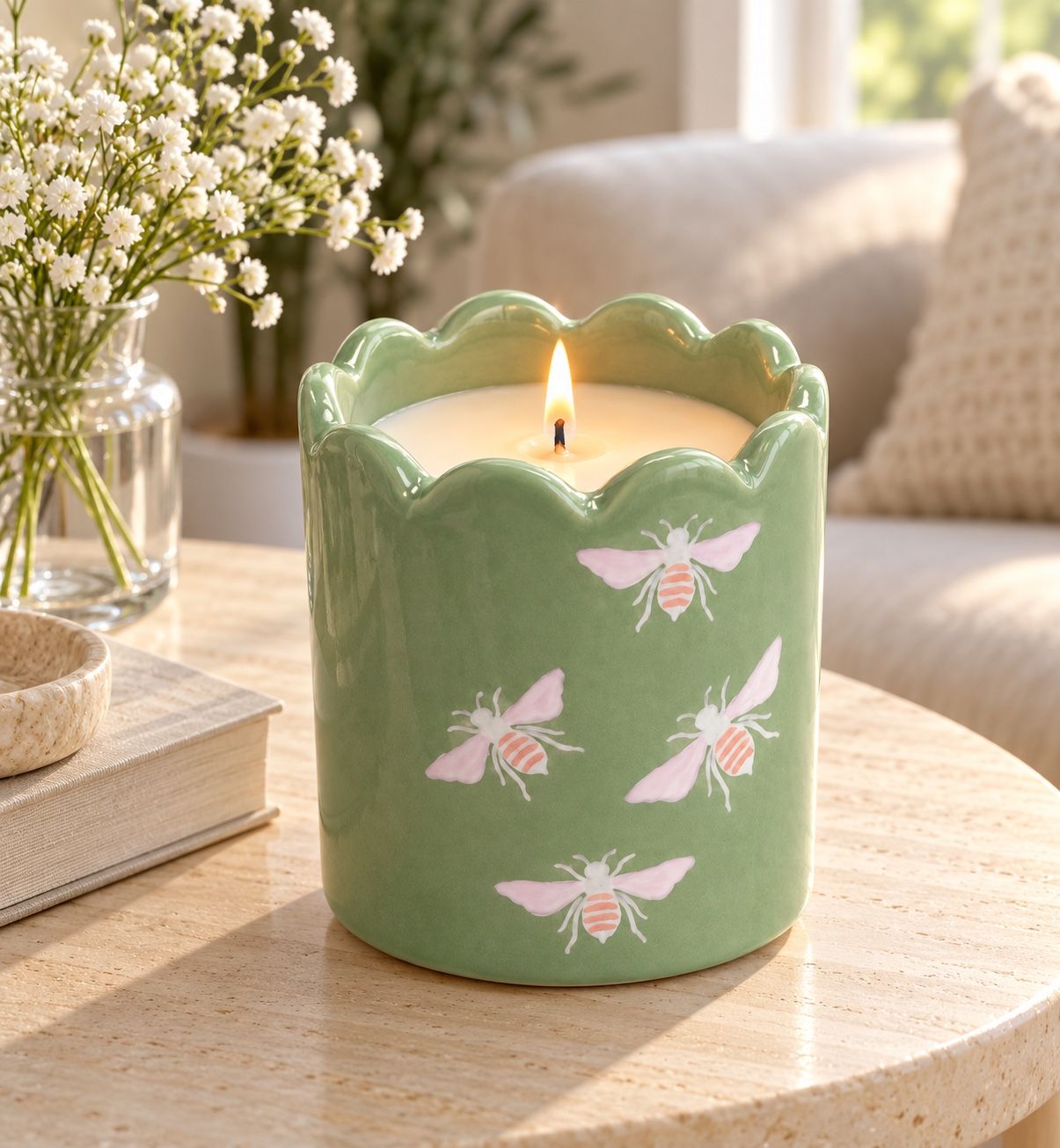 Sage Green Ceramic Bee Candle, photo 2