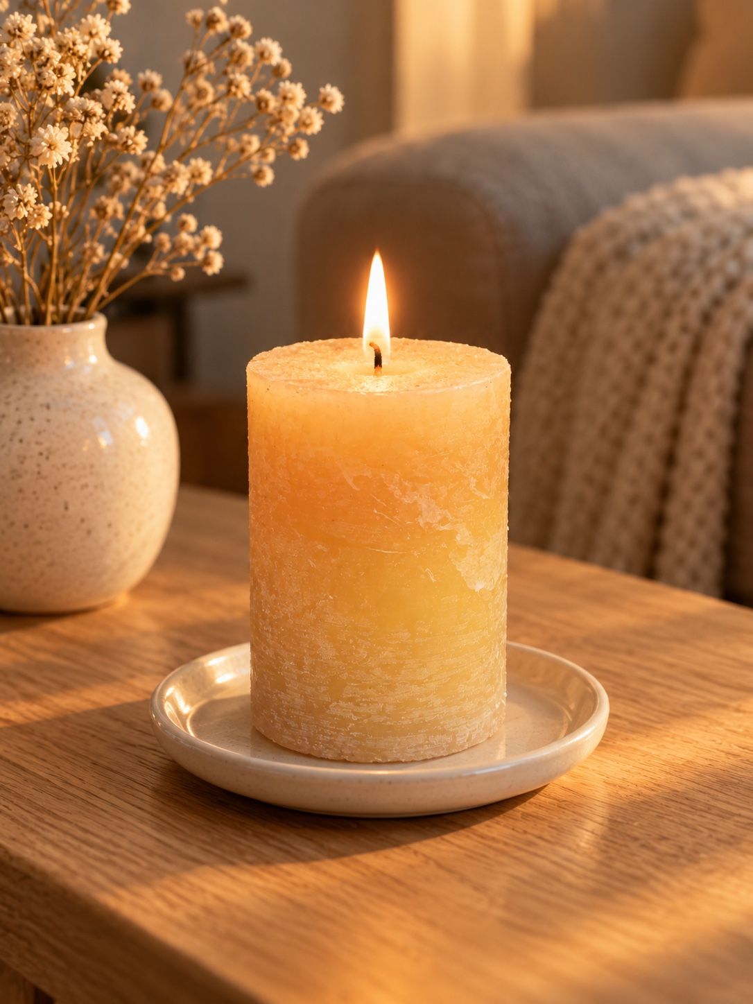 Rustic Honey Beige Pillar Candle, photo 2