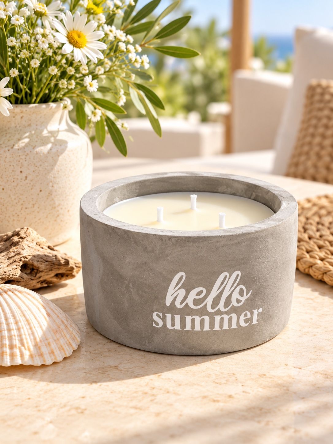 Home Creation “Hello Summer” 3-Wick Scented Candle in Concrete Pot, photo 2
