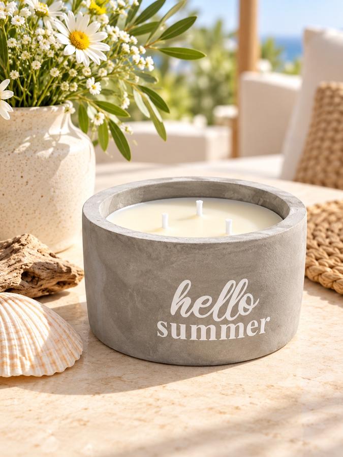 Home Creation “Hello Summer” 3-Wick Scented Candle in Concrete Pot, photo 2