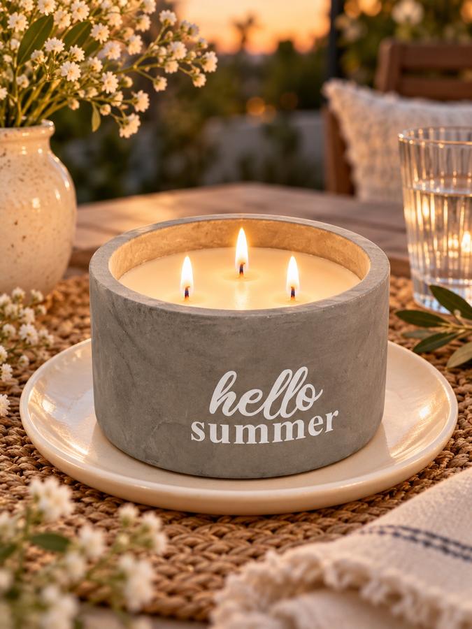 Home Creation “Hello Summer” 3-Wick Scented Candle in Concrete Pot, photo 3