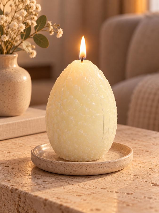 Ivory Egg-Shaped Rustic Decorative Candle, photo 2