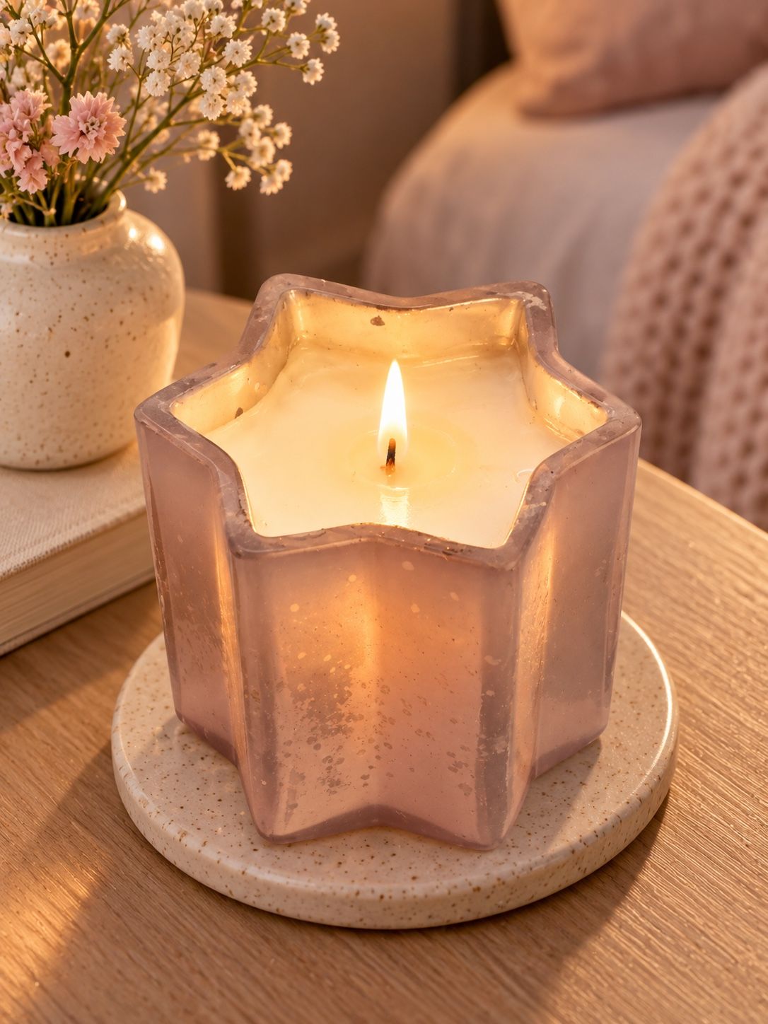 MIGROS Star-Shaped Glass Candle – Mauve