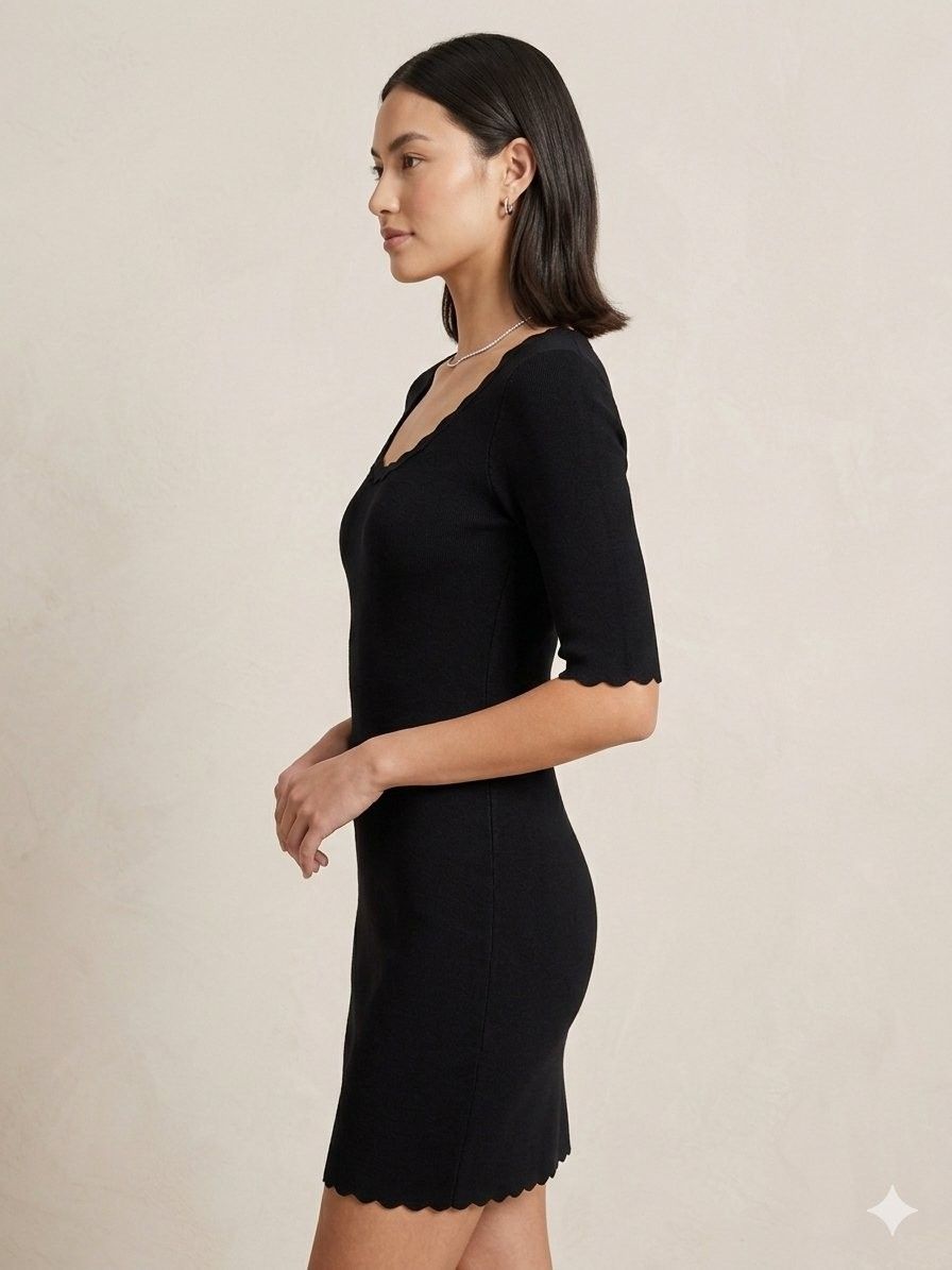 Scallop-Trim Knit Half-Sleeve Bodycon Mini Dress, photo 2
