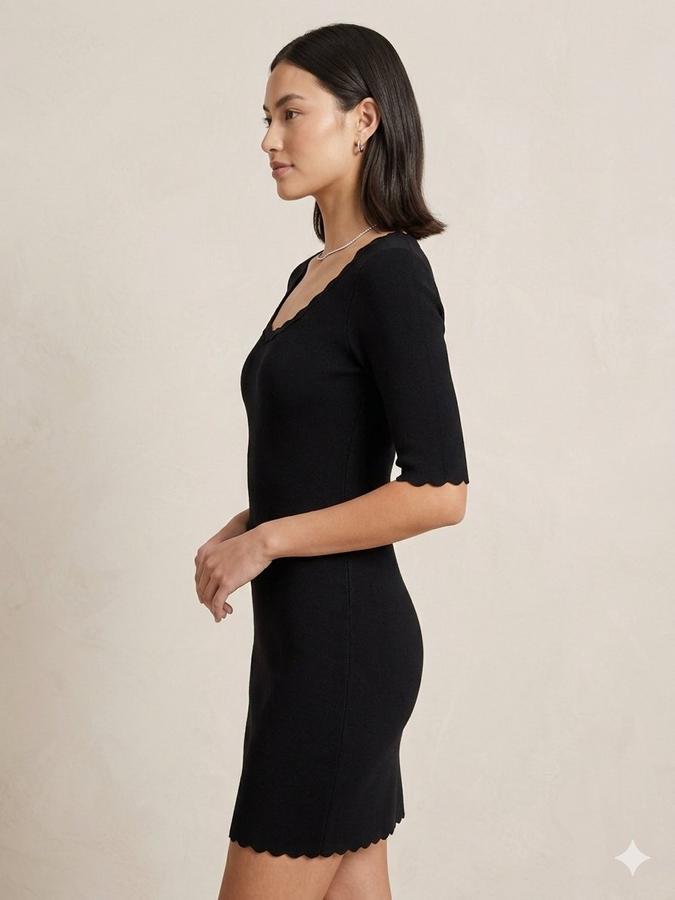Scallop-Trim Knit Half-Sleeve Bodycon Mini Dress, photo 2