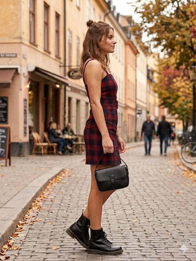 Clockhouse Women's Red and Black Plaid Belted Mini Pinafore Dress, photo 2