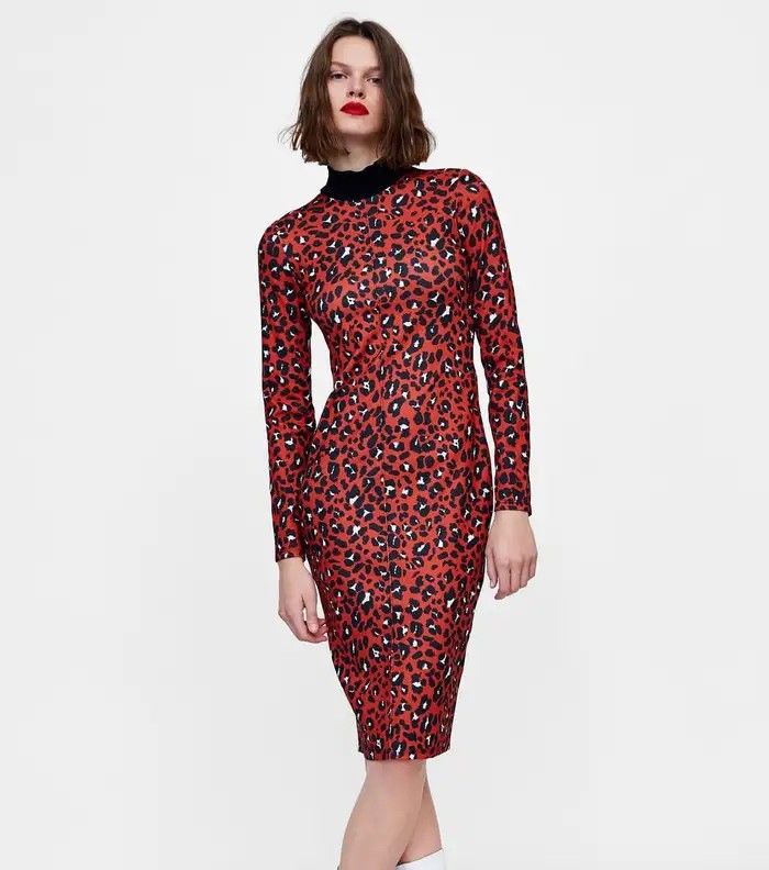 red dress with a high neck