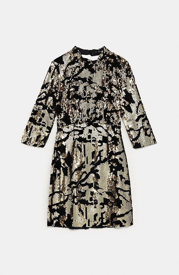 Zara Basic Open Back Velvet Sequin High Neck Mini Dress (Black/Gold), photo 2