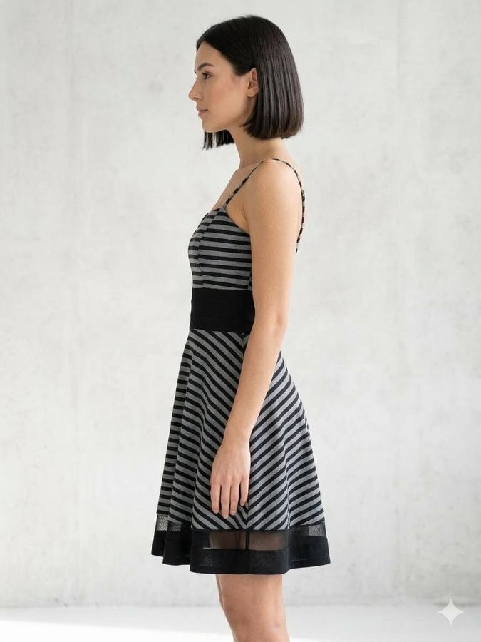 Cache Cache Striped A-Line Skater Dress with Mesh Hem, photo 2