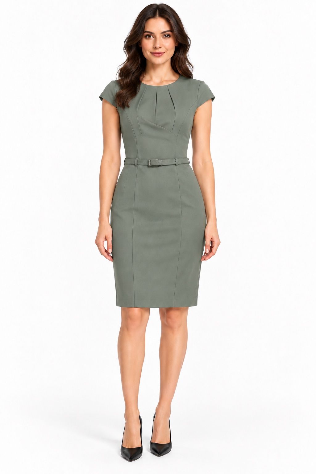 H&M Women’s Olive Green Belted Sheath Dress