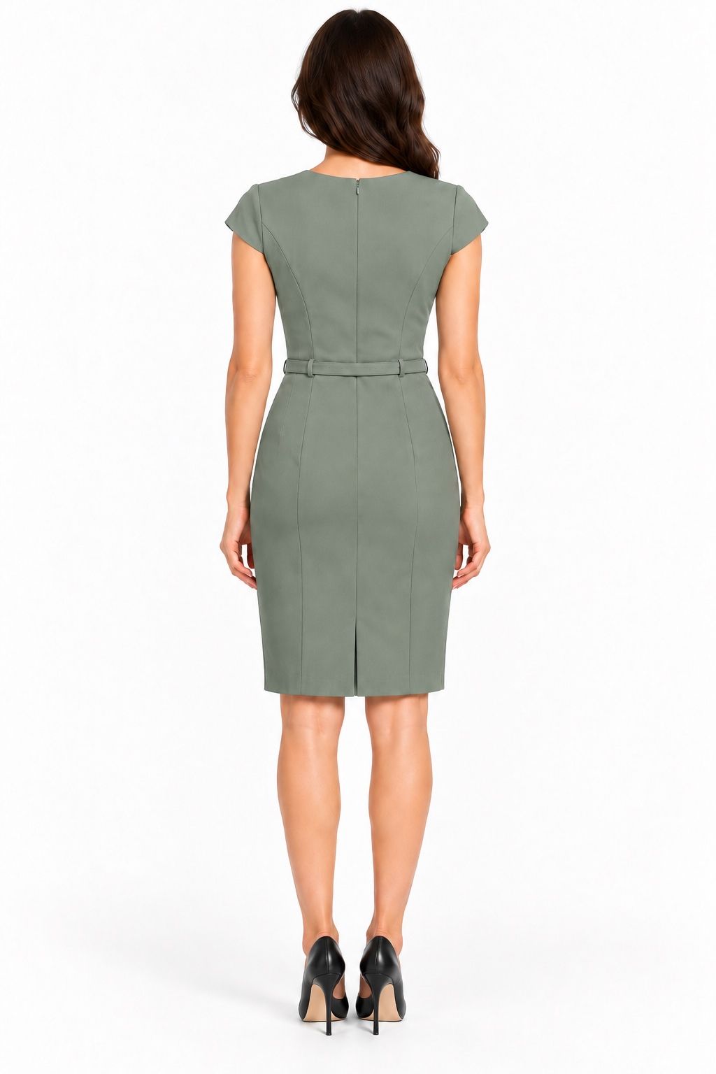 H&M Women’s Olive Green Belted Sheath Dress, photo 2
